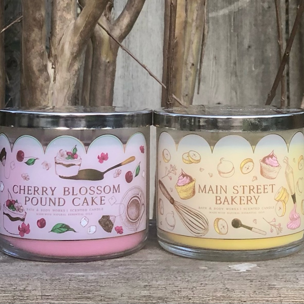 B&BW Cherry Blossom Pound Cake & Main Street Bakery 3-Wick Candle 2 pc Set